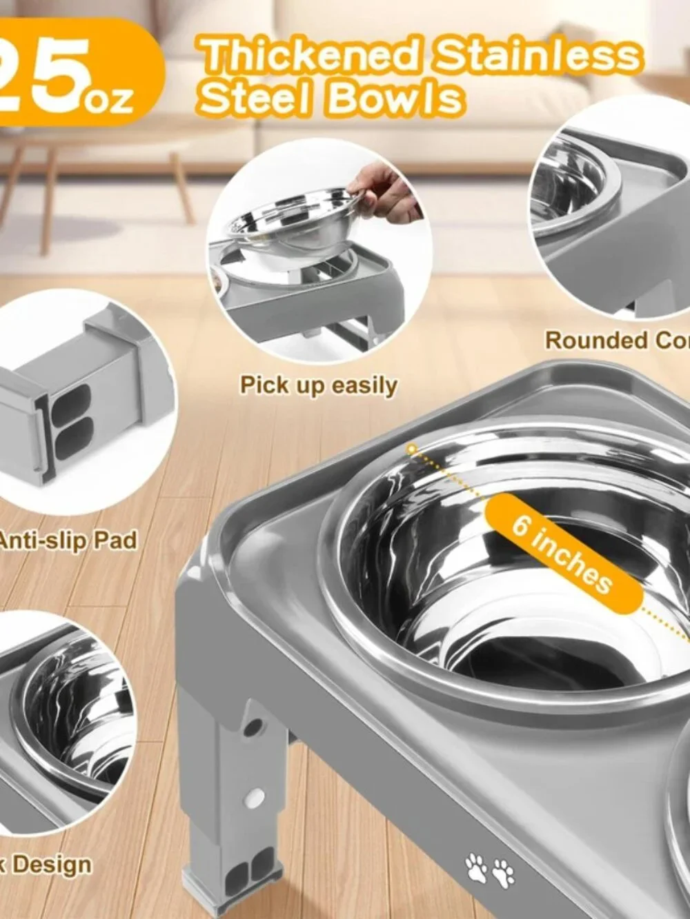COMESOON Adjustable Elevated Dog Bowls In Gray - SEALED